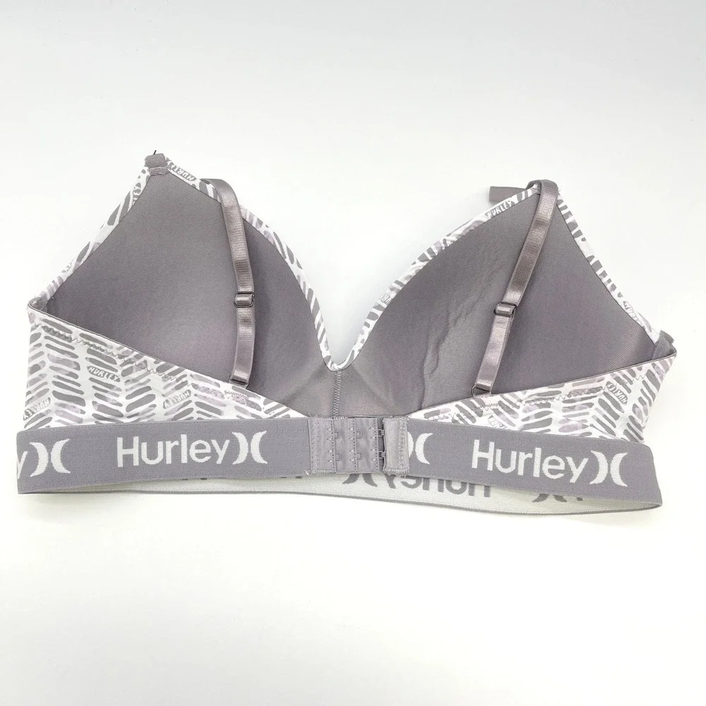 Hurley Wirefree Bra Women 34C Stretch Herringbone Logo Sporty Coastal Beach